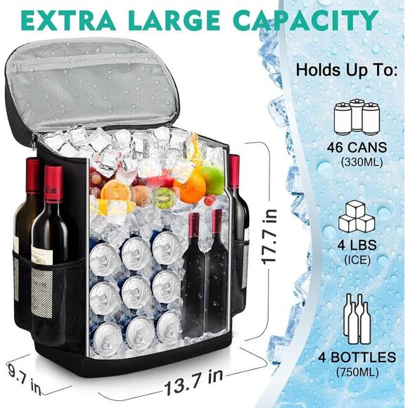 Backpack Cooler,46 Cans Large Cooler 2 Insulated Leak Proof black - Picture 5 of 7